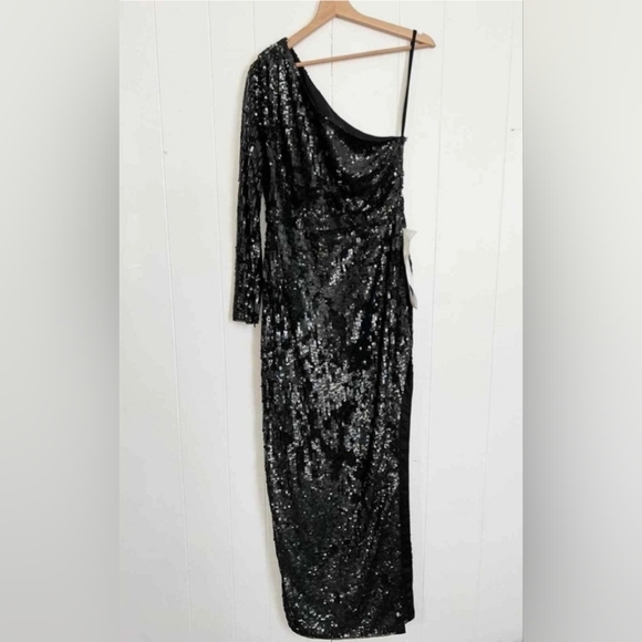 NWT Mac Duggal Elegant Black Sequin One-Shoulder Dress - Size 12 - Picture 4 of 5